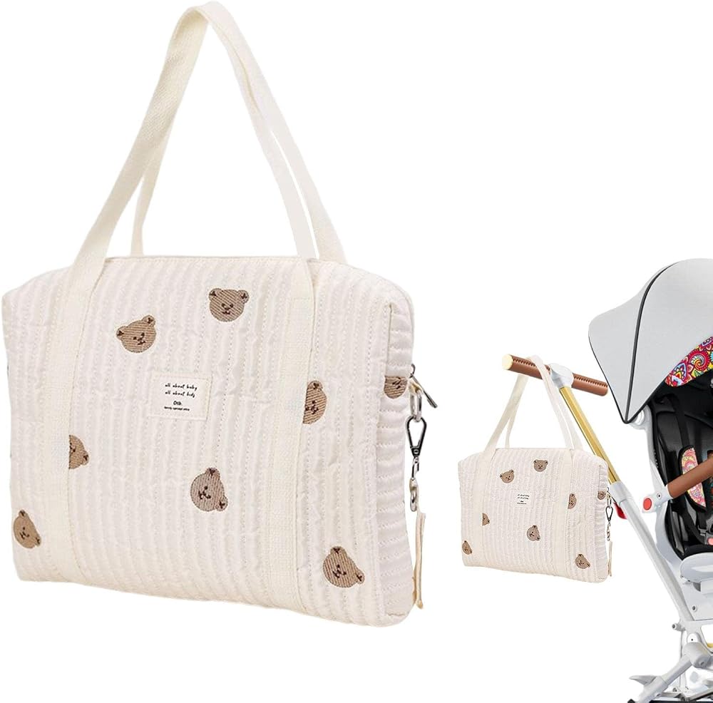 Povanjer Nappy Tote Soft Embroidered Cotton Diaper Changing Bag Organizer