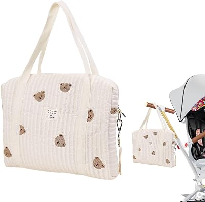 Povanjer Nappy Tote Soft Embroidered Cotton Diaper Changing Bag Organizer