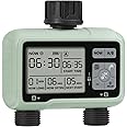 WILAWELS 2 Zone Sprinkler Timer, Garden Hose Timer, Automatic Irrigation System, Programmable Faucet, 2 Outlets, with Rain Delay, Manual Mode,Child Lock, for Yard, Garden, Lawn Greenish Gray D12WT06