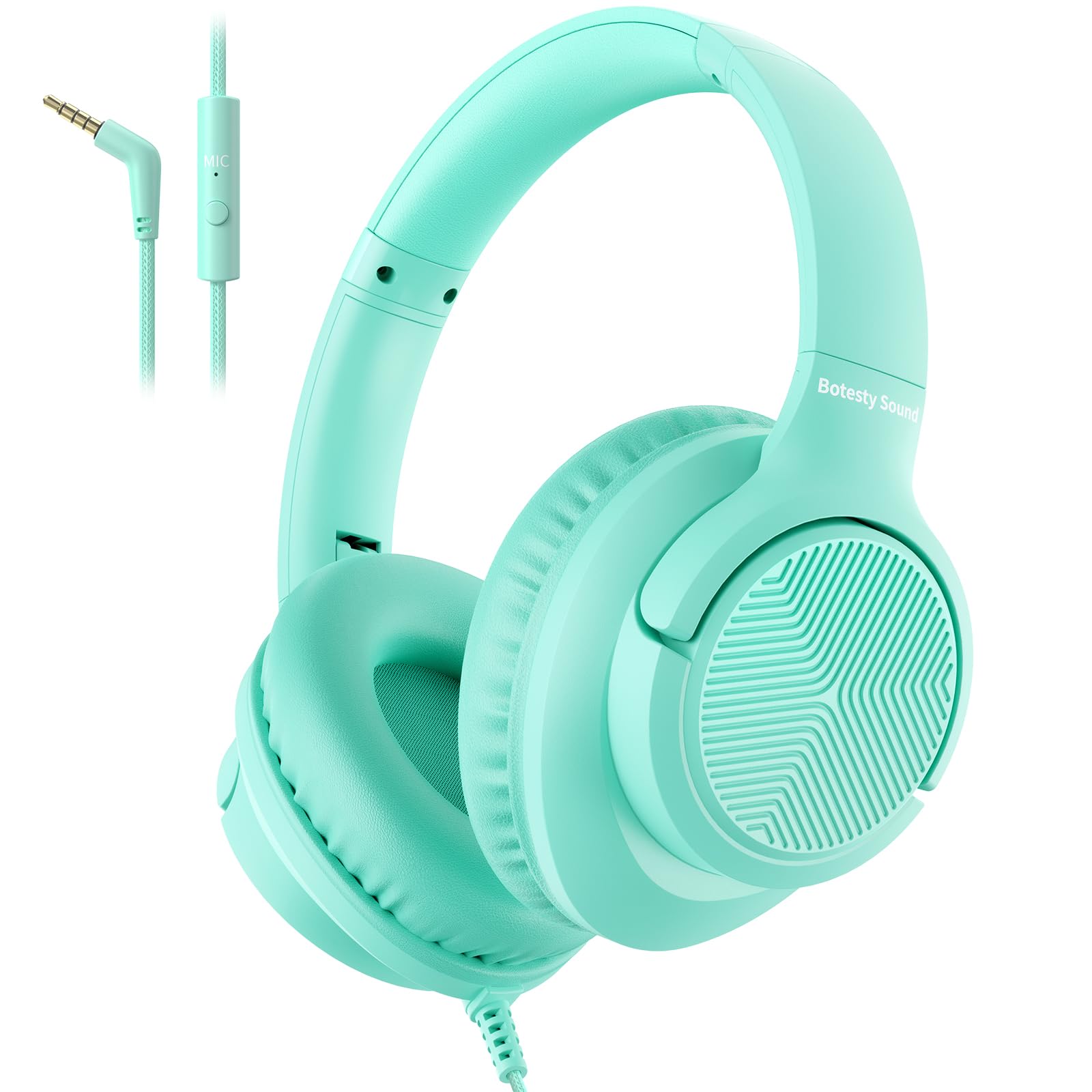 Photo 1 of ***CORD & MIC ARE MISSING***Botesty Sound Headphones Wired with Microphone, Over Ear Foldable 3.5mm Plug in Headphones Corded with 4.9ft Tangle-Free Nylon Cord for Tablet, Laptop, MP3/4, School, Airplane Travel (Green)***CORD & MIC ARE MISSING***