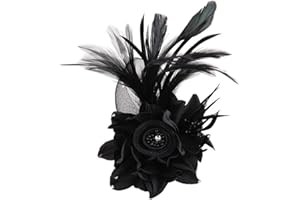 Song Qing Women's Fascinator Feather Flower Hair Clip Pin Brooch Corsage Bridal Hairband Derby Hat Cocktail Party Wedding (Dark Black)