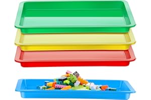 Remerry 4 Pack Plastic Art Trays 13.4 x 10 Inch 4 Colors Stackable Activity Crafts Classroom Sand Trays Sensory Paint Organizer for Kids DIY Beads Jewelry Painting Projects School Christmas Favor