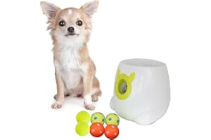 ptlsy Automatic Dog Ball Launcher Interactive Puppy Pet Ball Indoor Thrower Machine for Small and Medium Size Dogs, 3 Balls Included (2 inch) White