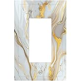 BHGAHD Decorative Outlet Covers with Abstract Grey and Gold Interwoven Marble Texture Design 1 Gang Rocker Light Switch Covers Single Decora GFCI Device Wall Plate for Bedroom Home Decor