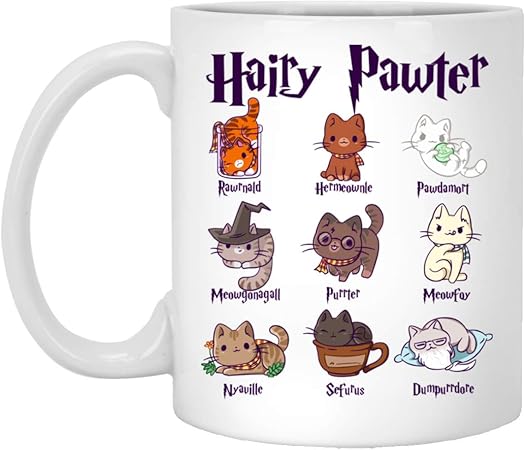 Amazon Com Hairy Pawter Mug Potter Cat Mug Harry Pawter Cute Kitten Potter Cats White Mugs Ceramic 11oz Coffee Mug Tea Cup Awesome By Prpinkrain Kitchen Dining