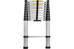 soges 12.5ft Aluminum Telescopic Extension Ladder,12 Steps Extendable Telescoping Ladder with Spring Loaded Locking Mechanism