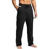 Pudolla Men's Cotton Sweatpants with Cargo Pockets Open Bottom Yoga Pants for Men Lounge Pants for Athletic Workout Casual
