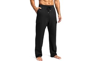 Pudolla Men's Cotton Sweatpants with Cargo Pockets Open Bottom Yoga Pants for Men Lounge Pants for Athletic Workout Casual