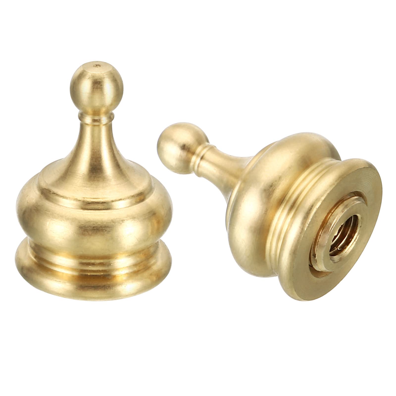 PATIKIL 1" Tall Brass Lamp Finials Cap Knob, 2 Set Lamp Screw Holder Tapped 1/4-27 for Table and Floor Lamp Shade Decoration, Gold Tone