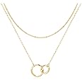 Fettero Pendant Necklace Gold Choker Layered Coin Open Karma Circle Full New Crescent Moon 14K Gold Plated Dainty Simple Moon Phase Jewelry for Women Gift