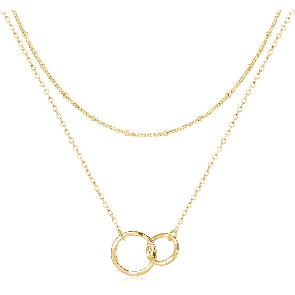 STORYJEWELLERY Gold Initial Layered Necklace Set - 18K Gold Plated, Dainty Paperclip & Herringbone Chains