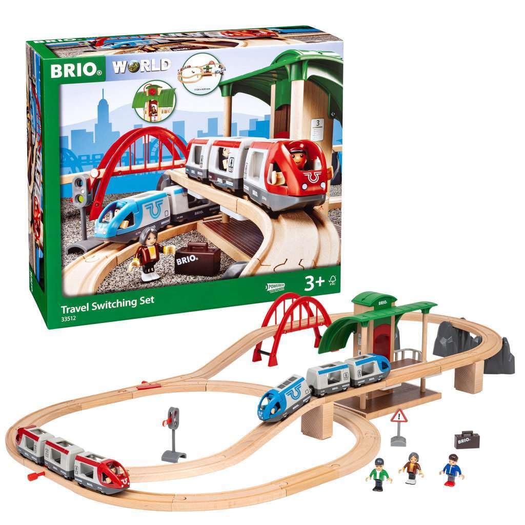 BRIO World Travel Switching Set Wooden Railway – Battery Passenger Train, Station & Switch Tracks, Includes Figures & Accessories, Compatible with BRIO World, Toy Gift for Kids 3 Years and Up