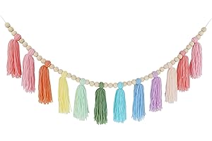 0M0DZH Cotton Tassel Garland Pastel Banner, Colorful Party Backdrop Decorative Wall Hangings Llama Decorations for Bedroom,Nursery Dorm Room,Birthday,Baby Shower, Girls Boho Home Decor Gift (Light 1 Pack)