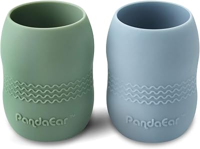 PandaEar 2 Pack Silicone Sippy Cup Toddler Open Cup Blue Green