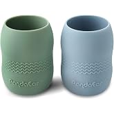 PandaEar 2 Pack100% Tiny Silicone Drinking Training Cup for Baby and Toddler, 3.5oz (Blue/Green)