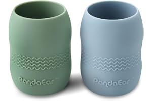 PandaEar (2 Pack) Sippy Cup for Toddler Baby, 100% Silicone Tiny Weaning Open Cup Drinking Training Cup (Blue/Green)