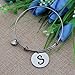 ZUOBAO Stainless Steel Initial Disc Expandable Wire Bracelet Bangle with Heart Charm (S)