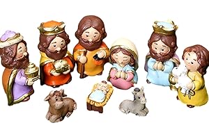 RIPTEADRY Nativity Sets for Indoor - 10 Resin Nativity Figurine Set, Manger Scene Table Decorations, Jesus Nativity Scene Figurine Religious
