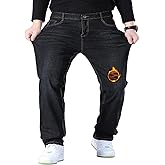 Wonyier Mens Plus Size Stretch Jeans Mid Rise Fleece Lined Big and Tall Baggy Jeans Relaxed Fit Warm Winter Denim Pants