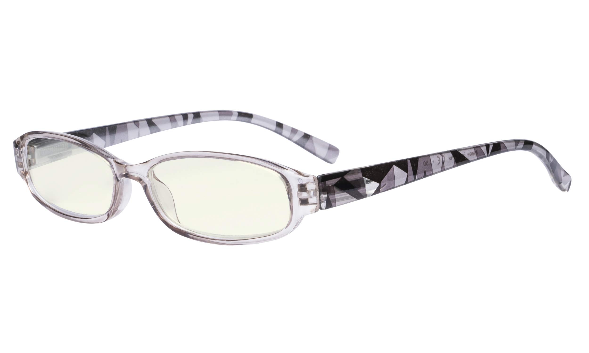 Eyekepper Small Lens Blue Light Filter Glasses Women - Anti Digital Glare UV Ray Computer Readers with Yellow Filter Lens Pattern Arms - Grey +1.50