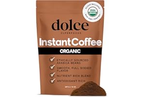 Dolce Superfoods Organic Instant Coffee – USDA Certified, Bold & Smooth Flavor, 14oz Travel-Friendly, No Additives, Non-GMO