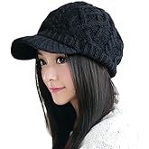 Comhats Oversized Wool Blend Visor Beanie Warm Classic Cable Knit Hat with Sun-Blocking Brim for Large Heads