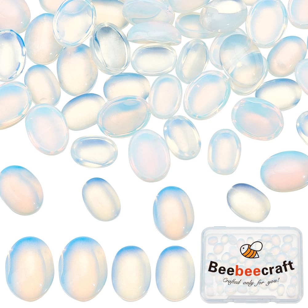 Beebeecraft 1 Box 60Pcs Opalite Cabochons 7/8mm Oval Cabochons Flat Back Striped Banded Agate Stone for Jewellery Craft Making