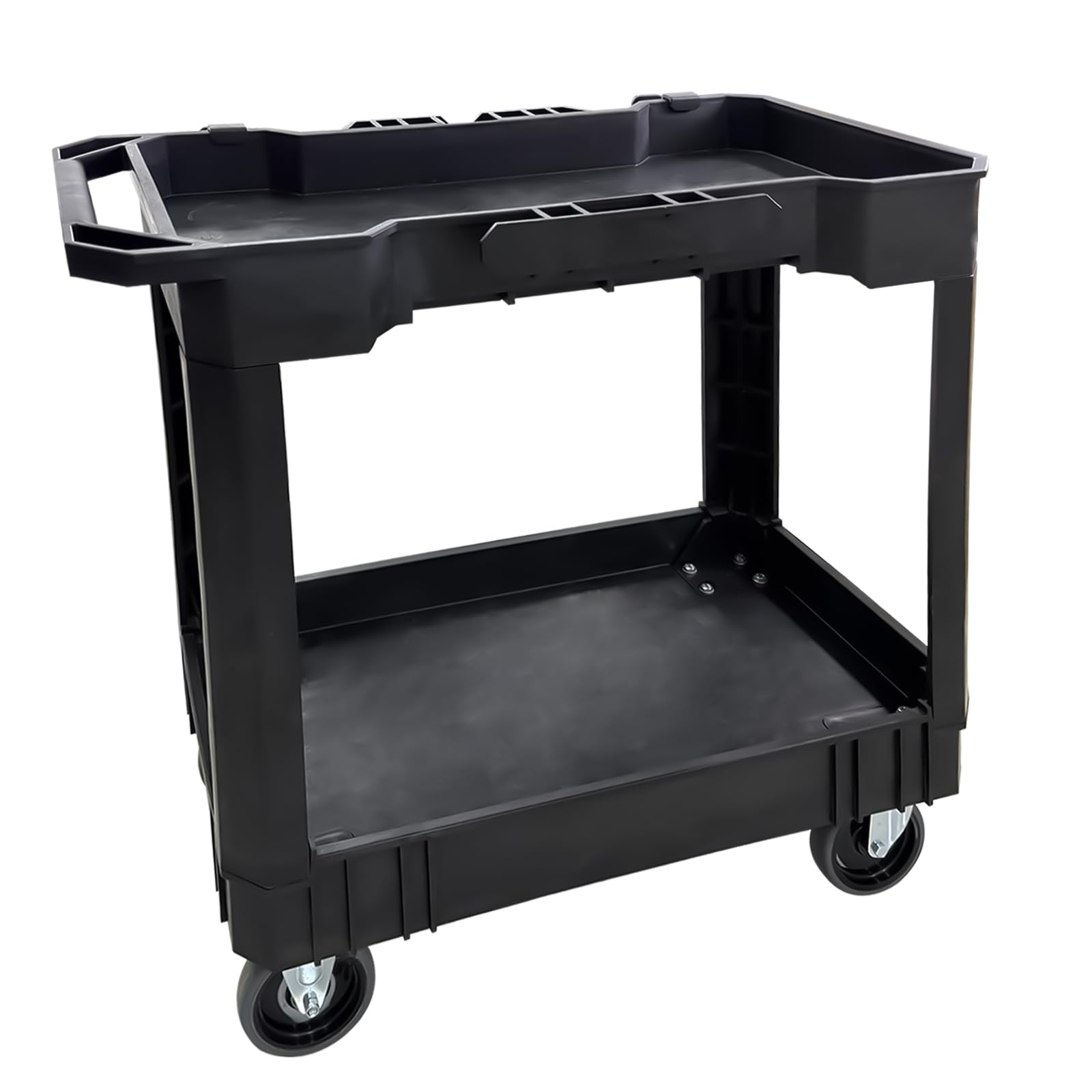 Photo 1 of ***UNTESTED & MAJOR DAMAGE***
Aain 2 Shelf Heavy Duty Plastic Utility Cart, Supports Up to 600 Pound Black Rolling Utility Cart. 34 x 17 Inch Service Cart, 2 Fixed 2 Swivel Wheels, Ergonomic Handle Great for Warehouse, Garage
