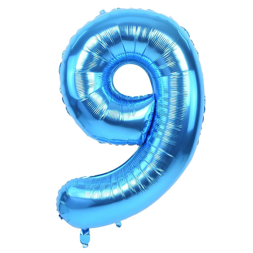 TONIFUL 40 Inch Blue Large Numbers Balloon 0-9(Number 9) Birthday Party Decor,Foil Mylar Big Number Balloon Digital 9 for Birthday Party,Wedding, Bridal Shower Engagement Photo Shoot, Anniversary