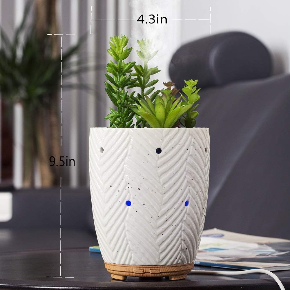 Essential Oil Diffuser, Artificial Succulent Plants Potted Diffusers for Essential Oils with 7 Colors LED Light,Ceramic Cool Mist Super Quiet Aromatherapy Diffuser for Home Office Bedroom: Kitchen & Dining