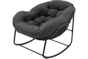 Naga Bahna Outdoor Rocking Chair, Patio Wicker Egg Chair, Indoor & Outdoor Comfy Oversized Papasan Chair with Padded Cushion, Royal Rattan Rocker for Front Porch, Garden, Patio (Deep Grey)