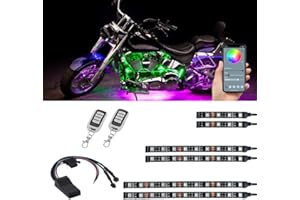 LEDGlow 6pc Bluetooth Advanced Million Color LED Motorcycle Accent Underlow Lighting Kit - Smartphone App - Dual Zone & Brake Lights Feature - Waterproof Control Box - Multi-Color Flexible Strips