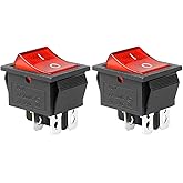 QTEATAK 2Pcs AC 20A/125V 15A/250V DPST 4 Pins 2 Position ON/Off Boat Rocker Toggle Switch with Red LED Light