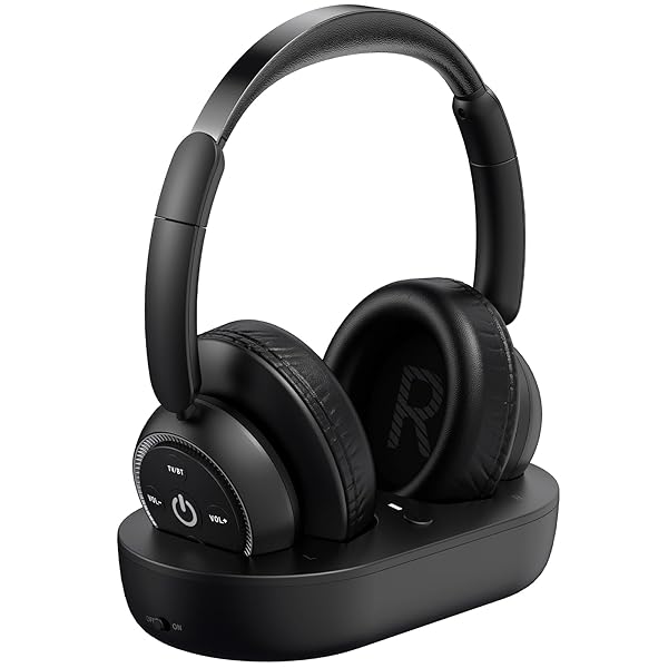 ROSIDA WIRELESS HEADPHONES FOR TV WATCHING, WIRELESS HEADPHONES FOR SENIORS WITH TRANSMITTER CHARGING BASE, BLUETOOTH HEADSETS FOR TV, NO AUDIO DELAY, GIFT FOR THE SENIORS OR PARENTS, BLACK
