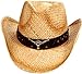 Simplicity Western Cowboy Straw Hat Leather Band Turquoise Jewel, Beige Bull