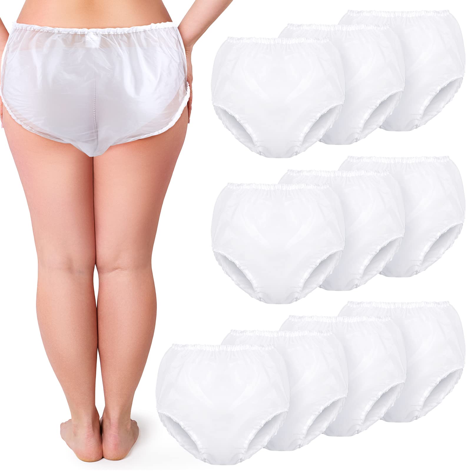 Photo 1 of Weewooday 10 Pcs Waterproof Incontinence Underpants Plastic Pants Incontinence Leak Protection Adult Washable Diaper Cover (White,Large)
