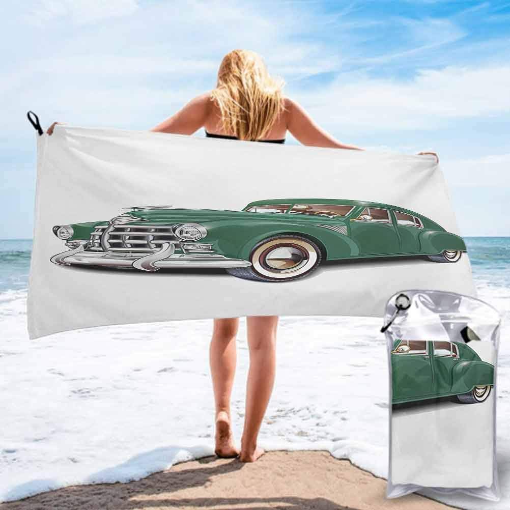 Super Absorbent Quick Fast Drying Soft Eco-Friendly Towels, Antique Automotive Old Model Nostalgia Historic Symbol Retro Car Illustration 31" x 63" Beach Towel for Kids Girls Women Men Adults