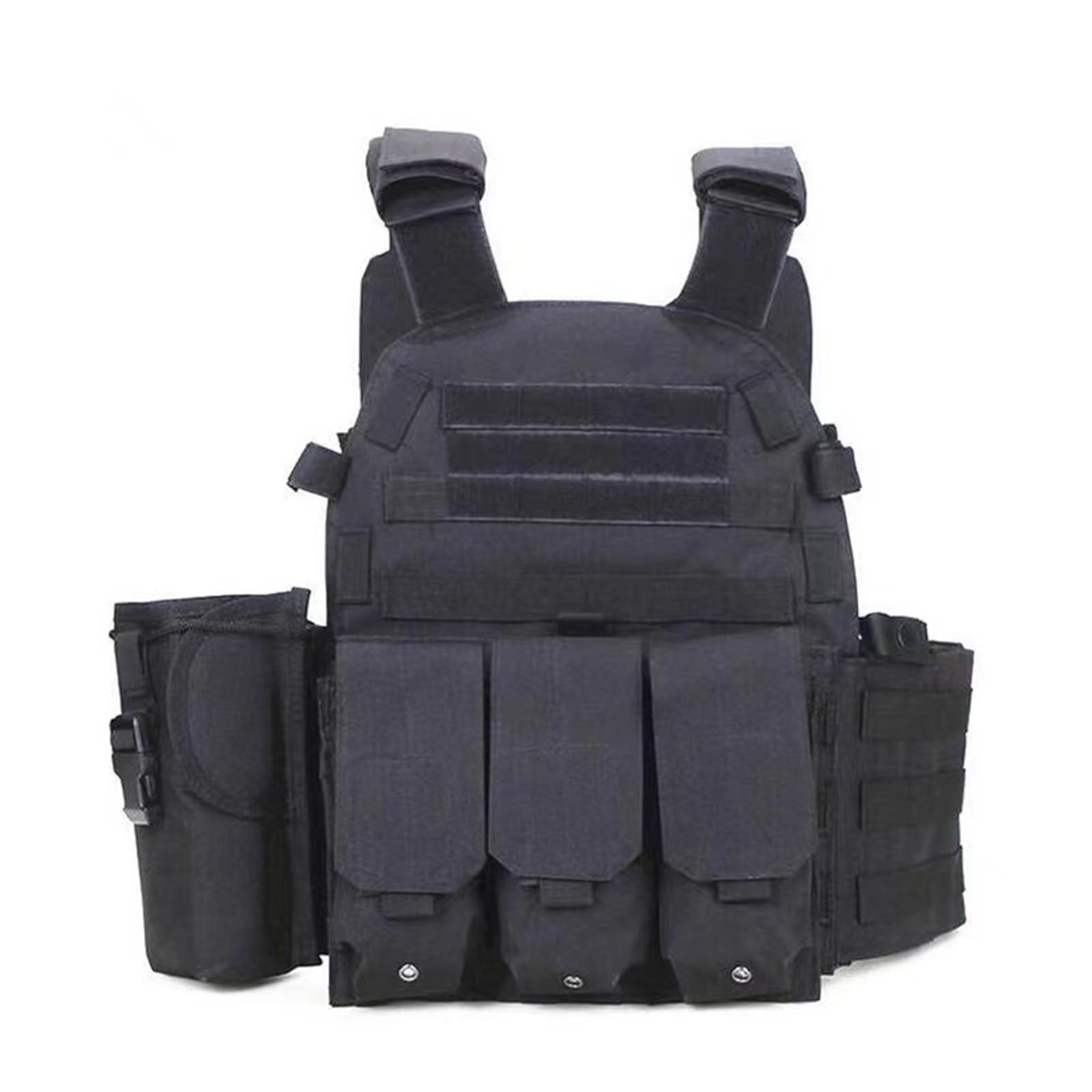 Jipemtra Tactical Airsoft Paintball Vest, Adult, Black, Modular Chest Set, Adjustable, Molle, CS Field, Game, Training, Outdoor, Protective, Vest