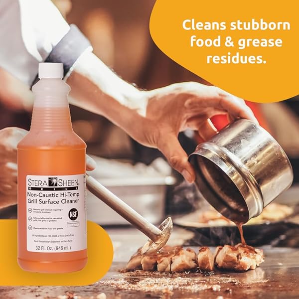 STERA SHEEN – GRILL CLEANER – FOOD SAFE, NON-CAUSTIC FORMULA – RESTAURANT & CAFE QUALITY CLEANER FOR FLAT TOP GRILLS AND GRIDDLES – ELIMINATE TOUGH ENCRUSTED GREASE – 32 FL OZ BOTTLE (1 COUNT)