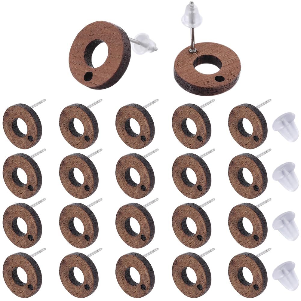 SOFPLATE 1 Box 50Pcs Wooden Earring Studs Blank Earrings Posts with Loop Circle Round Flat Pad Earring Findings Posts Brown Wood Earring Studs for Jewellery Making Supplies Earrings DIY Crafts
