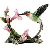 US 5.75 Inch Ruby Throated Hummingbird Statue Figurine, Pink and Green