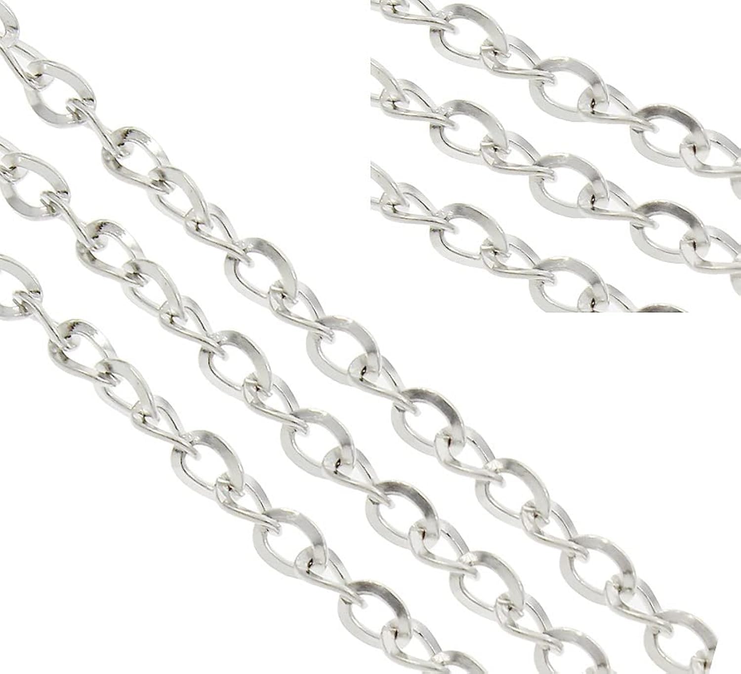 3 Metre Link Chain, Curb Chain, Metal Chain, Twist Round Ring Chain, 3 x 4 mm, Jewellery Chain, Sold by the Metre for Jewellery Making Necklaces Bracelets (Silver)