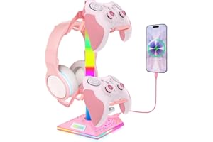 VCOM RGB Gaming Headphones Stand with 2 USB Ports, Pink Headset Stand with 10 Light Modes and Non-Slip Rubber, Suitable for P