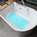 ANSIO Bath Mat Non Slip 100x40 cm Teal - Anti Mould PVC With Drain Holes view 7