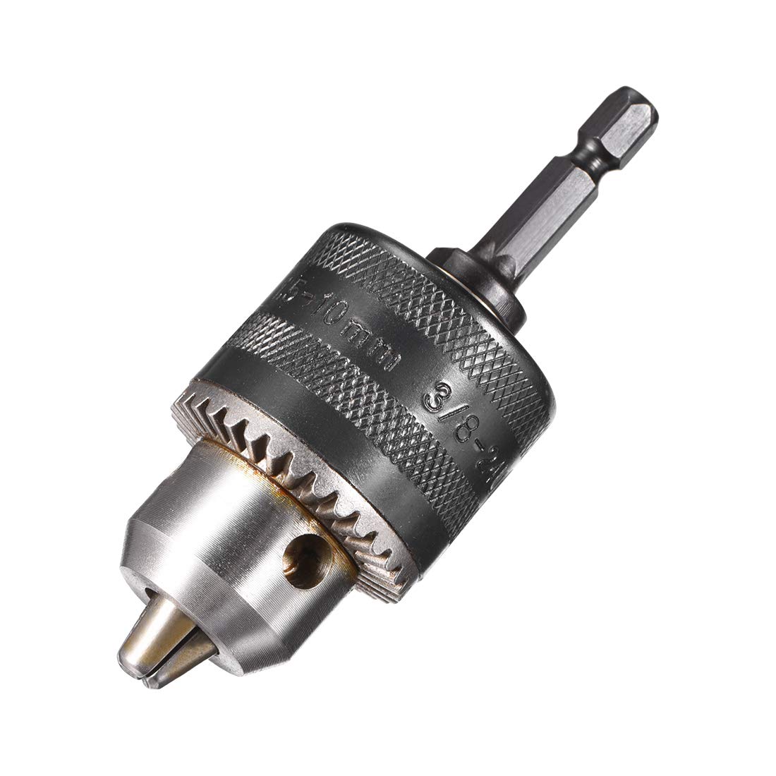 sourcing map Drill Chucks, 3/8-24UNF Threaded 1.5-10mm Capacity Hex Shank with Chuck Key for Electric Impact Corded Cordless Drill Black