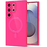 Svanove for Samsung Galaxy S25 Ultra Phone Case Silicone Magnetic, Compatible with Magsafe Case Cute for Women, Girly Bright Color Glossy Jelly Slim Hard Mag Safe Rubber & Camera Cover, Neon Hot Pink