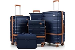NEISIA Luggage Sets 5 Piece Luggage Sets Lightweight Hard Shell Suitcases with Spinner Wheels for Family Travel - Durable PC+ABS Material Carry On Luggage (Navy)