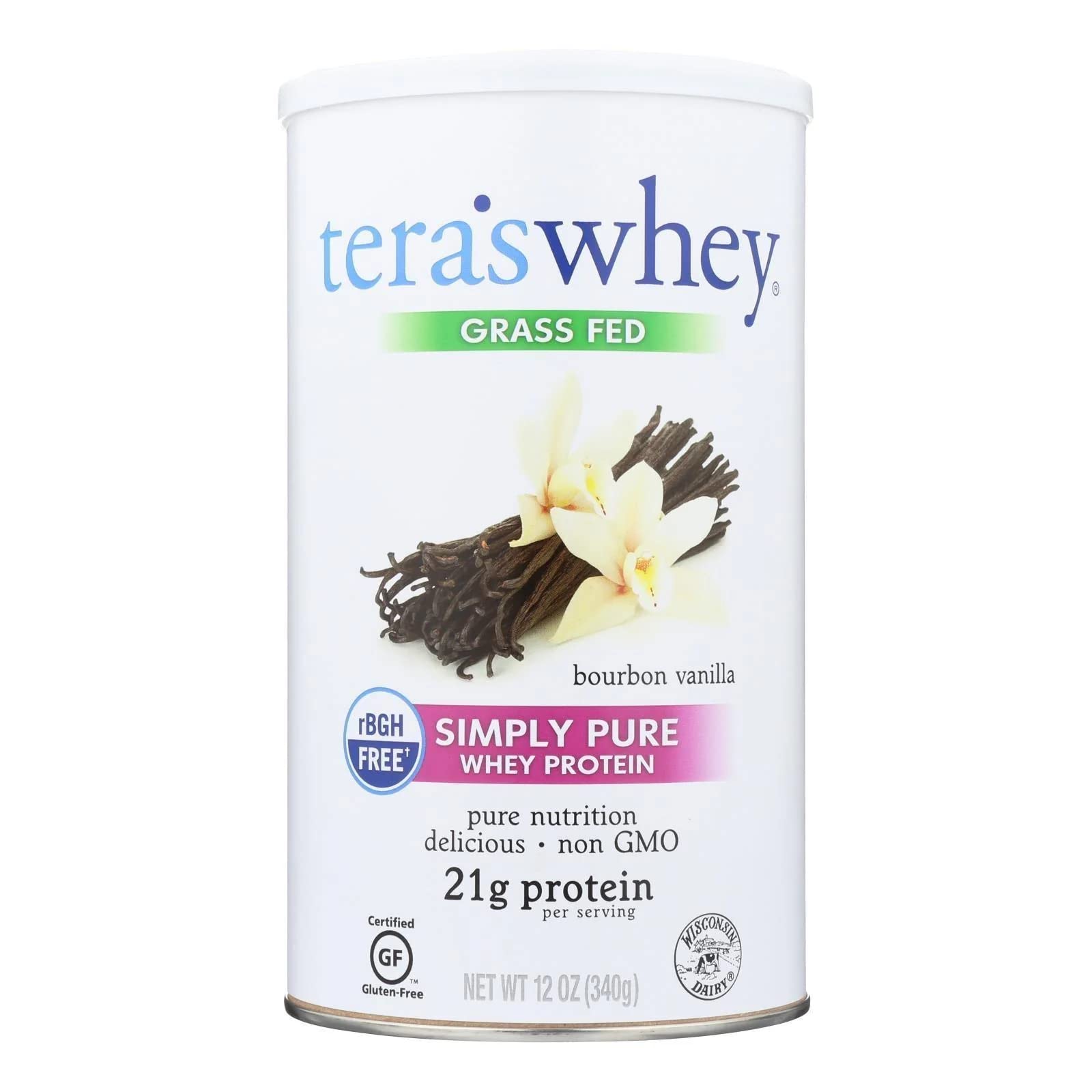 simply tera's Pure Whey Protein Powder - Grass Fed Vanilla Whey Protein Powder, Clean, Made Without Artificial Sweeteners, Non-GMO, Kosher, rBGH-Free, Soy-Free - 12 Oz