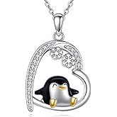 VONALA Christmas Penguin Necklace for Women 925 Sterling Silver Heart Pendant Snowflake Jewelry Birthday Gifts for Her