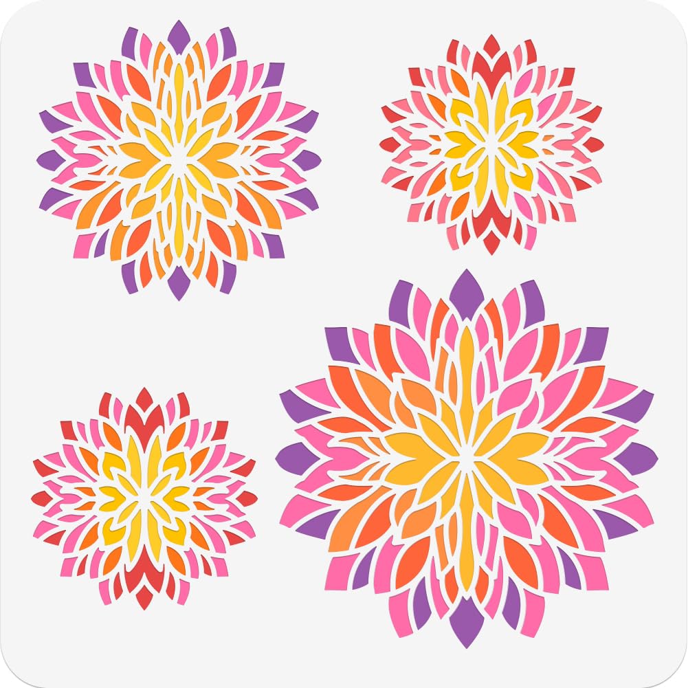 NBEADS Blooming Flowers Painting Stencil, 30x30cm Reusable DIY Art and Craft Stencils Hollow Out Drawing Painting Template for Painting on Wood Fabric Paper Walls Canvas Furniture
